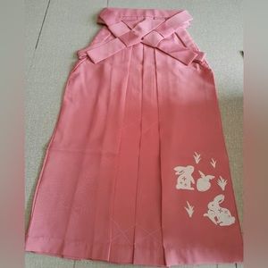 Pink Japanese Women’s Hakama with Little White rabbits
